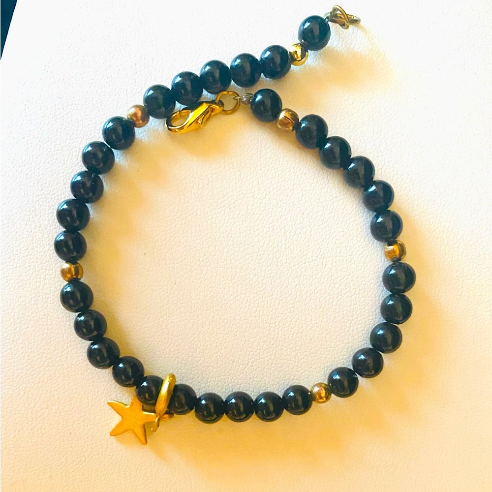 Black Bead and Gold Star (ankle) Bracelet